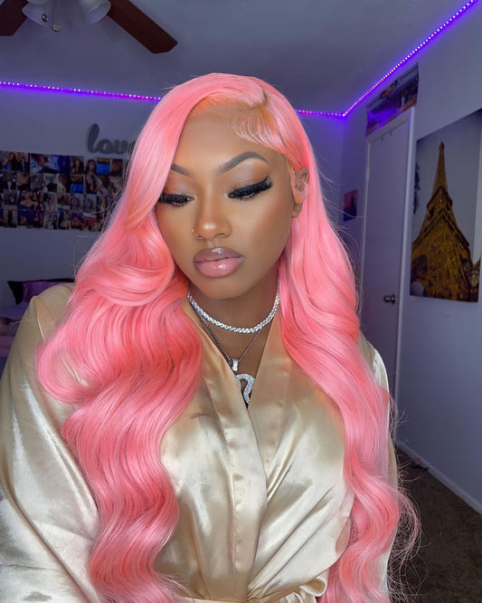 Pink Colored Straight Lace Frontal Wig
