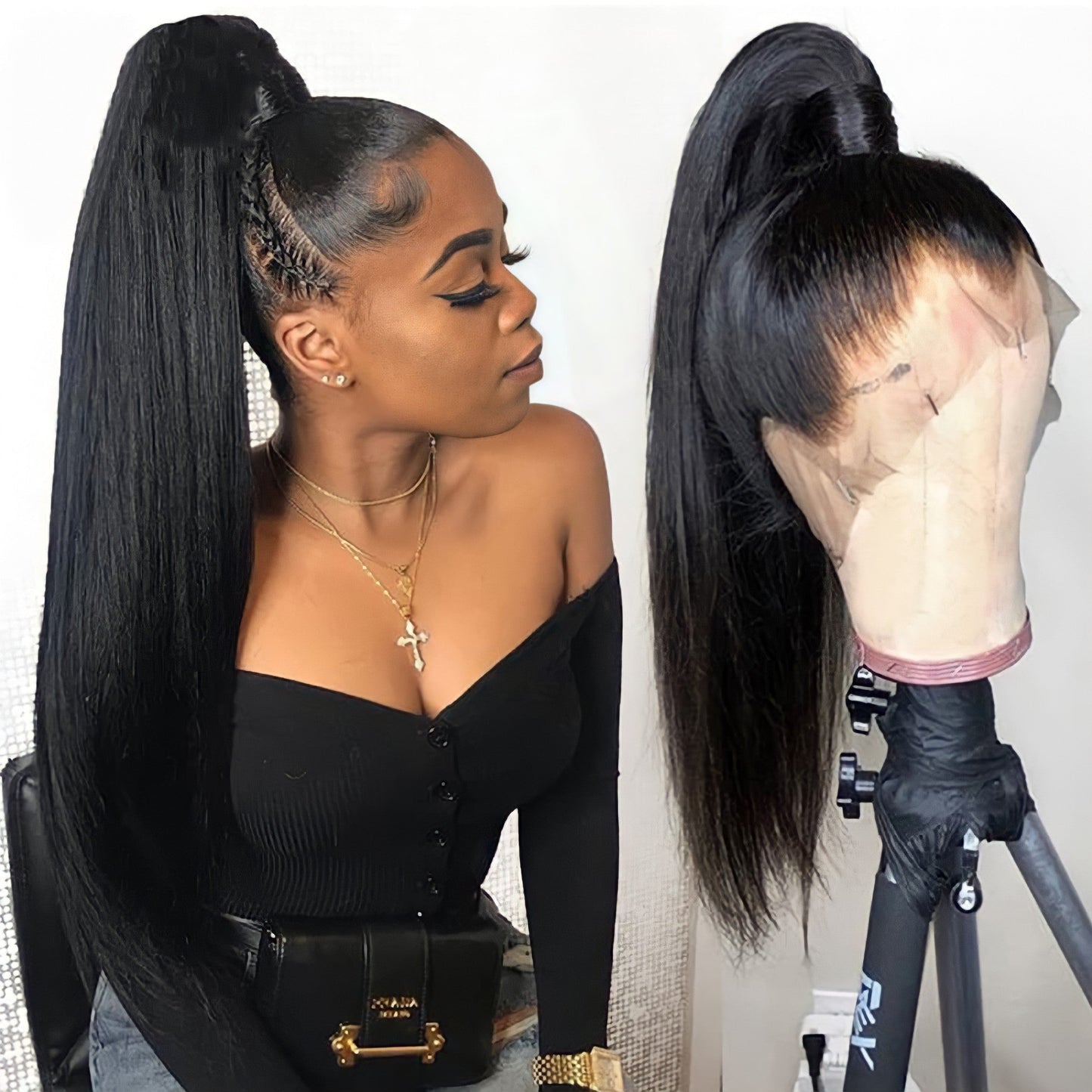 360 Straight Black Lace Frontal Wig - SheSoPrada