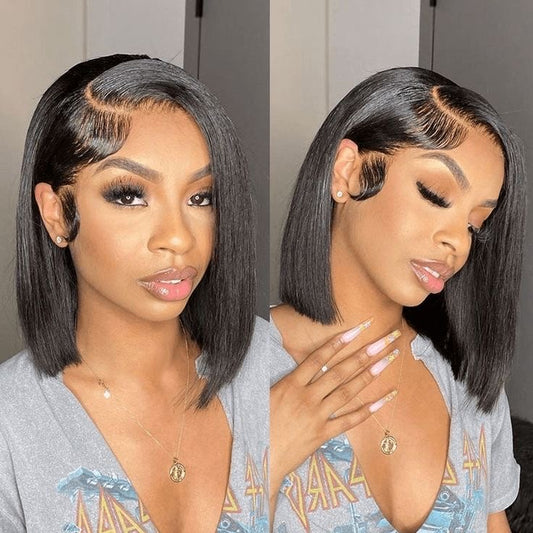 (LIMITED) Short Black Straight Bob Lace Frontal Wig