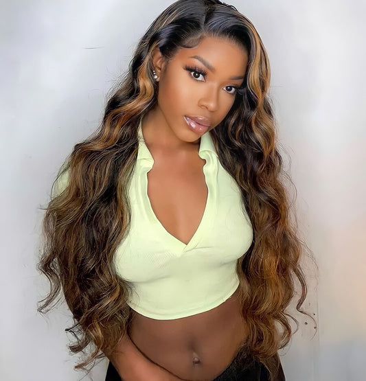 (LIMITED) Black & Brown Highlighted Body Wave Wig