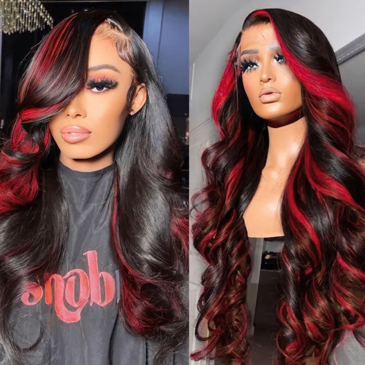 (LIMITED) Black & Red Highlighted Body Wave Wig