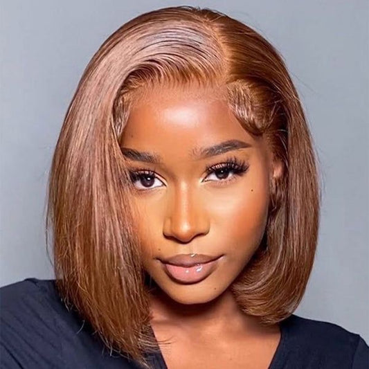 (LIMITED) Brown #4 Short Black Straight Bob Lace Frontal Wig