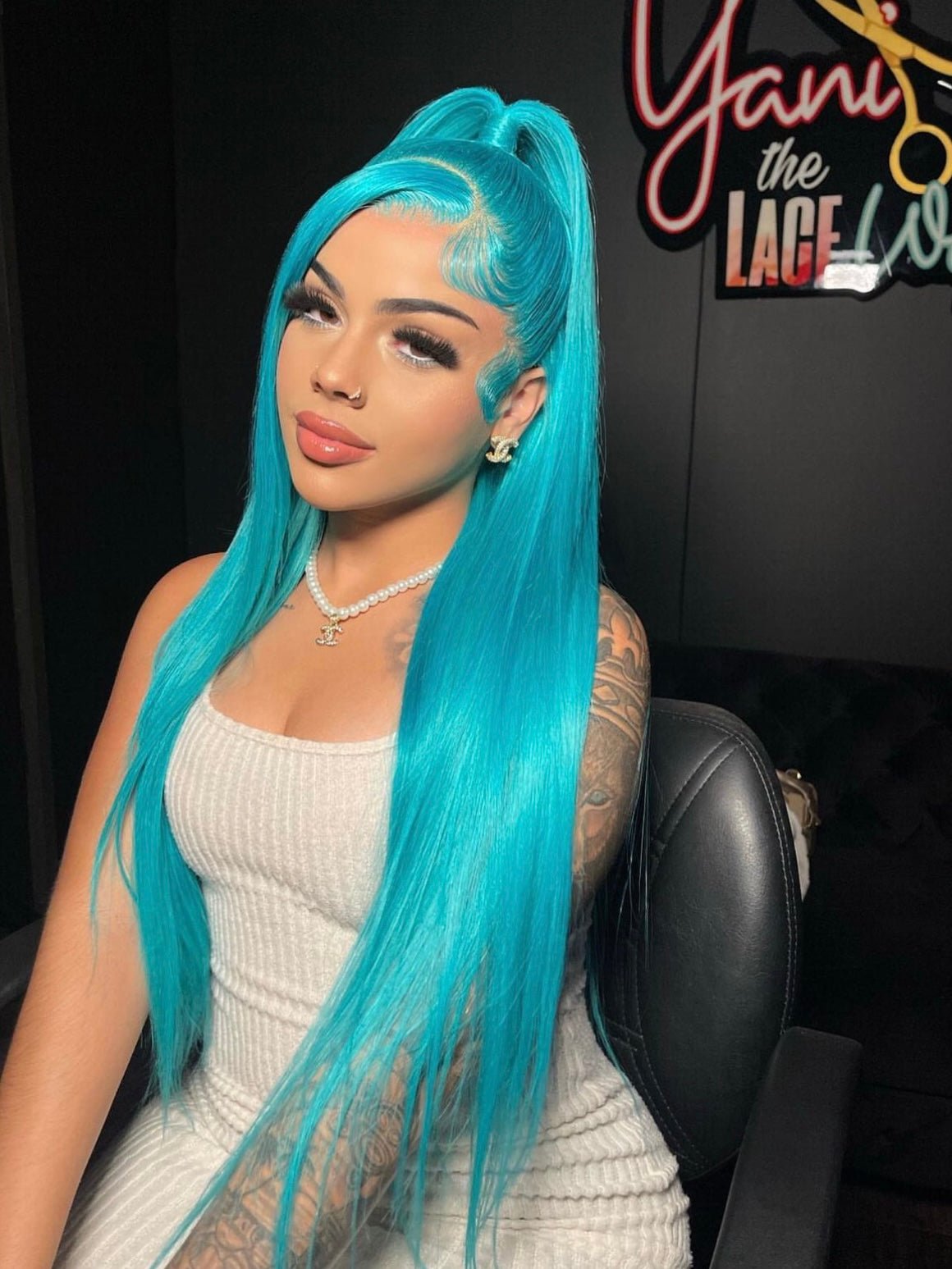 Mint Green Colored Body Wave Lace Frontal Wig - SheSoPrada