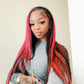 (NEW) Black & Pink Highlighted Body Wave Lace Frontal Wig - SheSoPrada