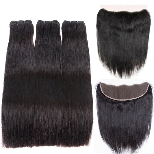 (NEW) Black Straight Double Drawn Bundles + Frontal - SheSoPrada