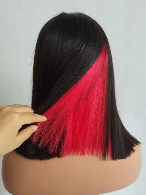 Black & Red Peekaboo Short Straight Bob Lace Frontal Wig