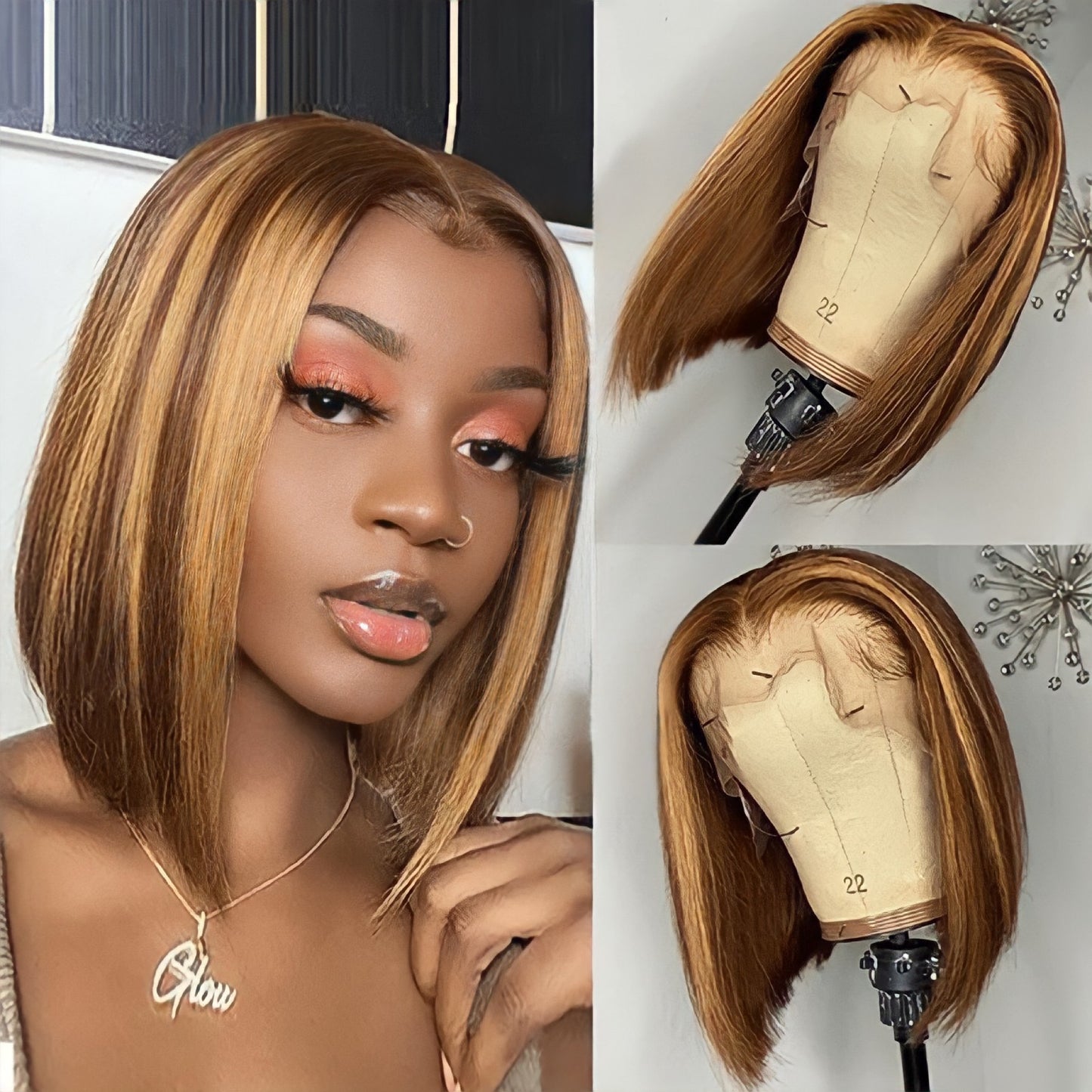 Piano Colored Short Straight Bob Lace Frontal Wig