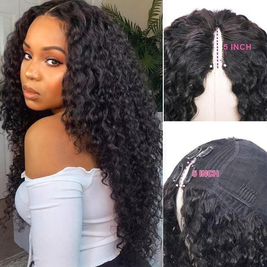 Water Wave Curly Thin V Part Wig