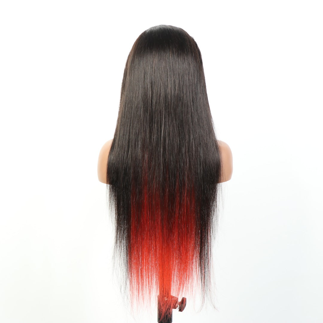 Black & Red Peekaboo Straight Lace Frontal Wig