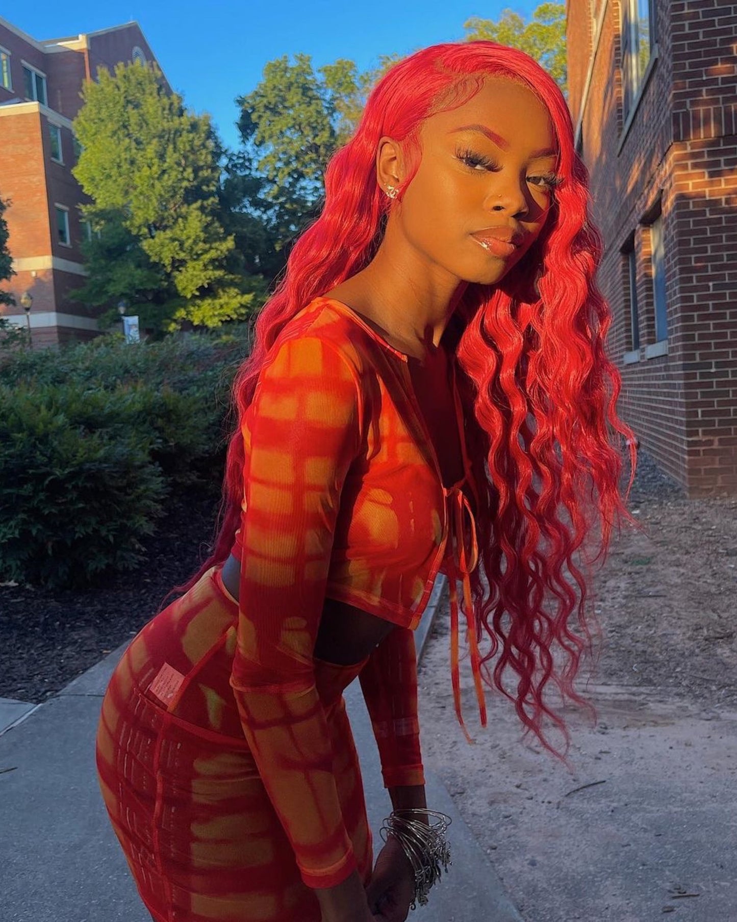 Red Colored Straight Lace Frontal Wig