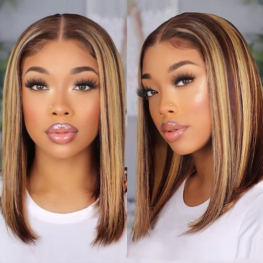 Piano Colored Short Straight Bob Lace Frontal Wig