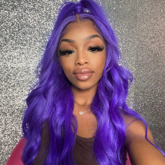 Dark Purple Colored Body Wave Lace Frontal Wig