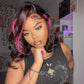 (NEW) Black & Hot Pink Highlighted Body Wave Lace Frontal Wig