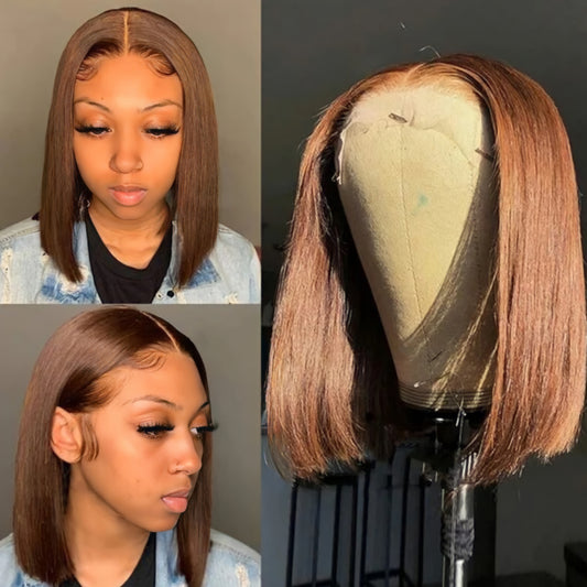 Brown #4 Short Straight Bob Lace Frontal Wig
