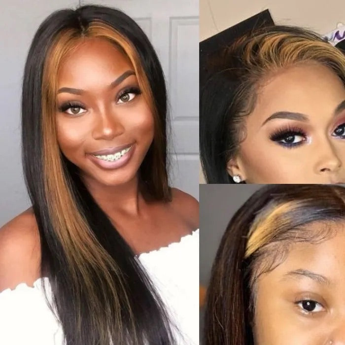 (NEW) Brown Highlight Straight And Body Lace Frontal Wig