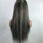 Black & Platinum Grey Highlight Straight Lace Frontal Wig